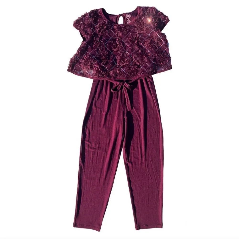 🔥4/$25 Wonder Nation Floral Sequin Soutache Jumpsuit Bow Tie Front NWT